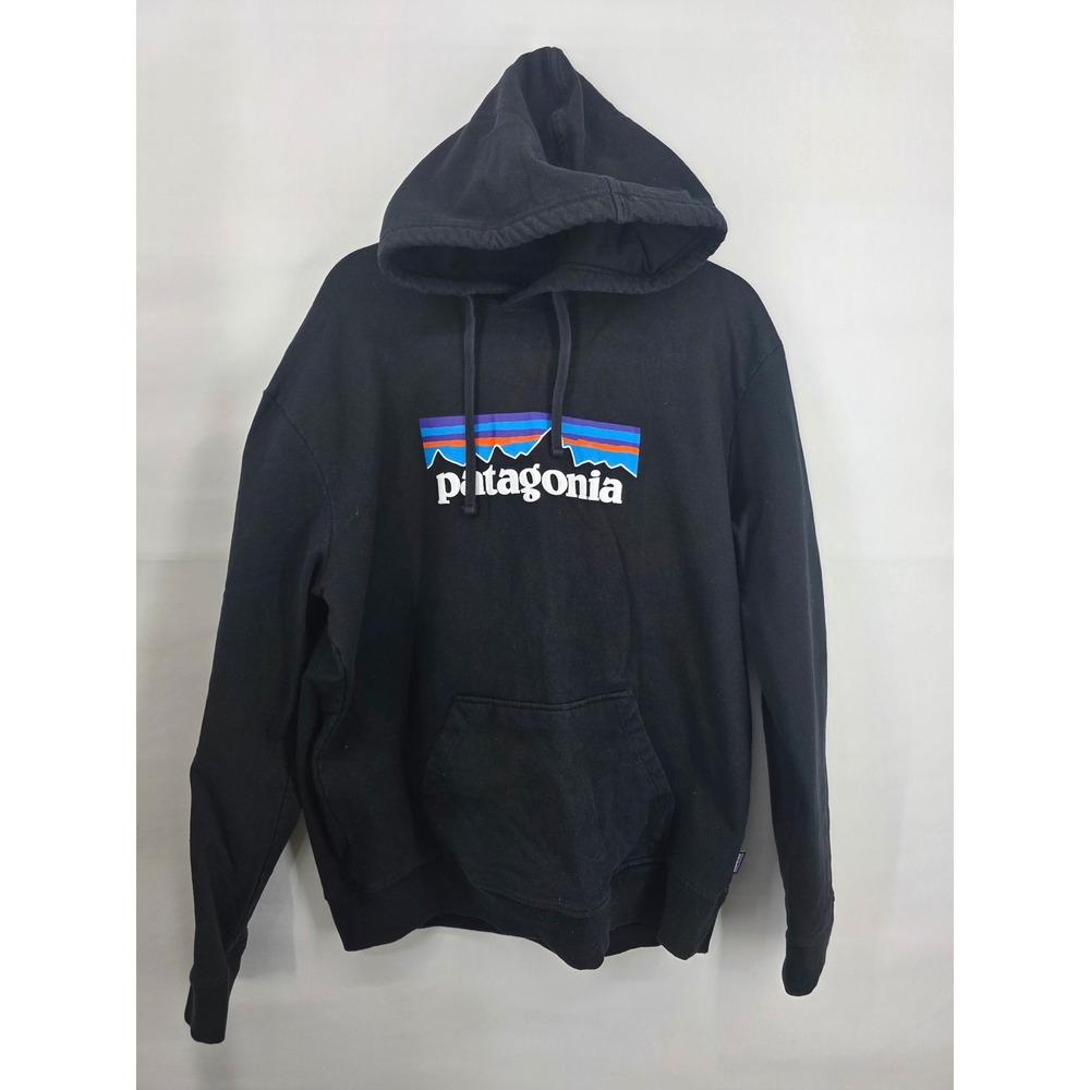 Patagonia P-6 Logo Uprisal Hoody Mens XL Black Recycled Fleece Sweatshirt